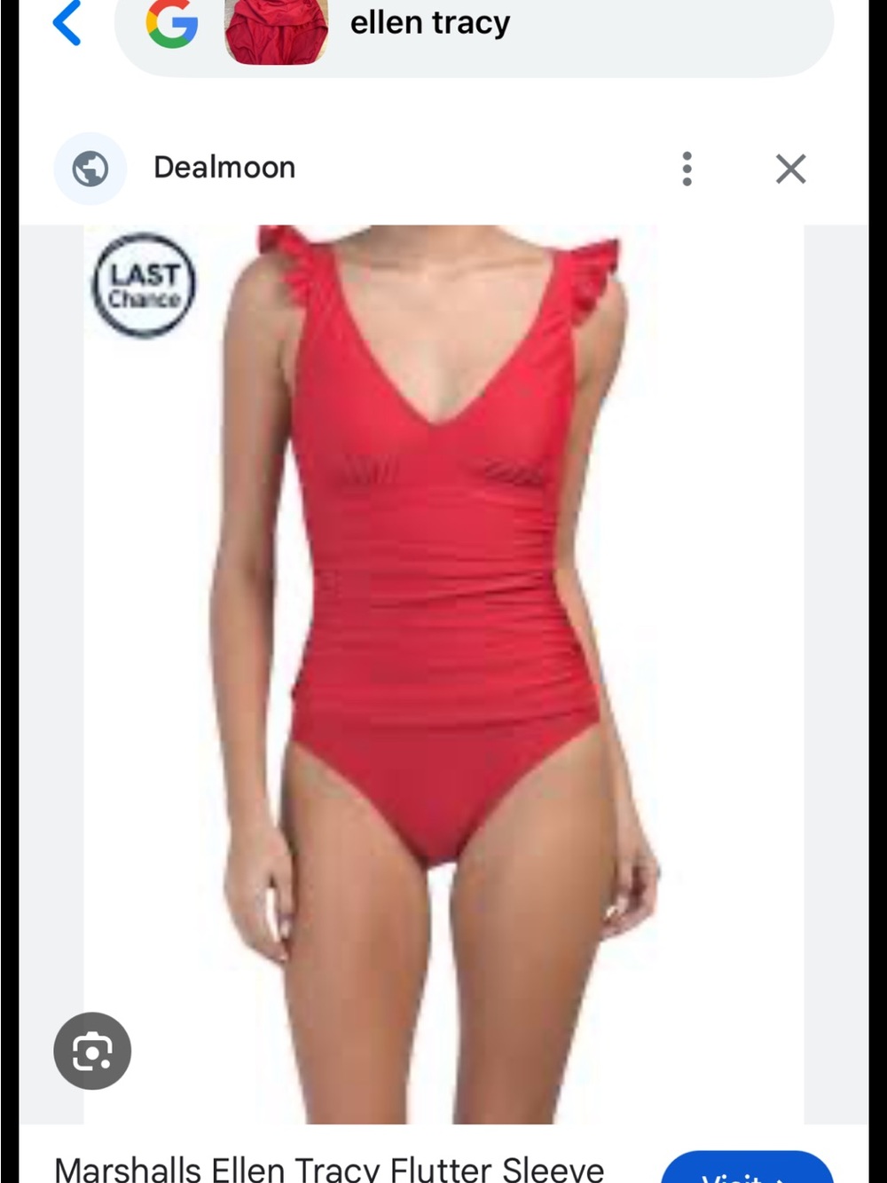 Ellen Tracy Red Flutter Sleeve Ruched Tummy Control One Piece Swimsuit Size 6